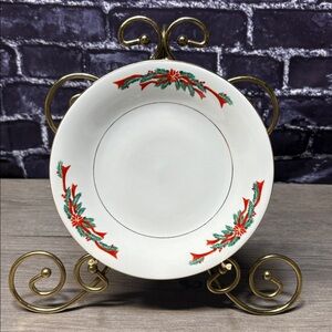 Set of 6 Tienshan Fairfield Poinsettia and Ribbons Saucers